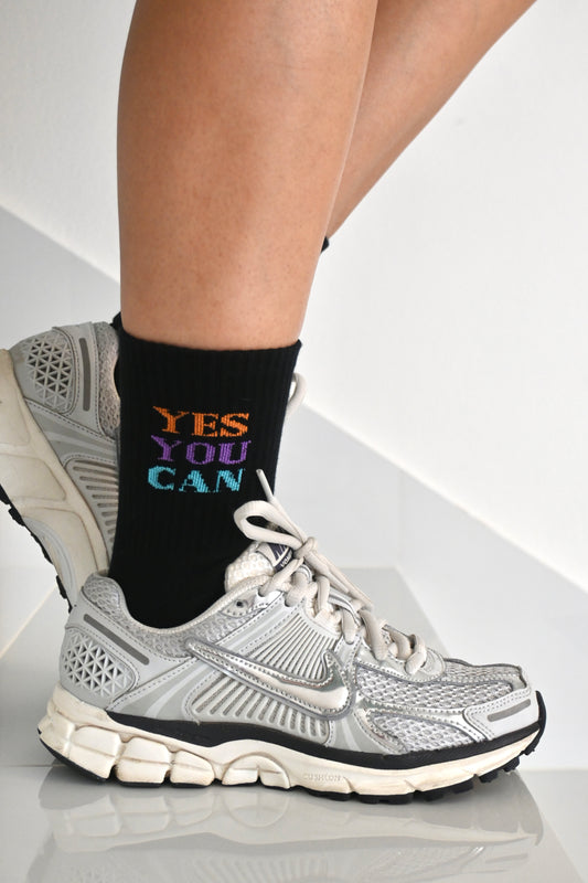 "YES YOU CAN" black sock