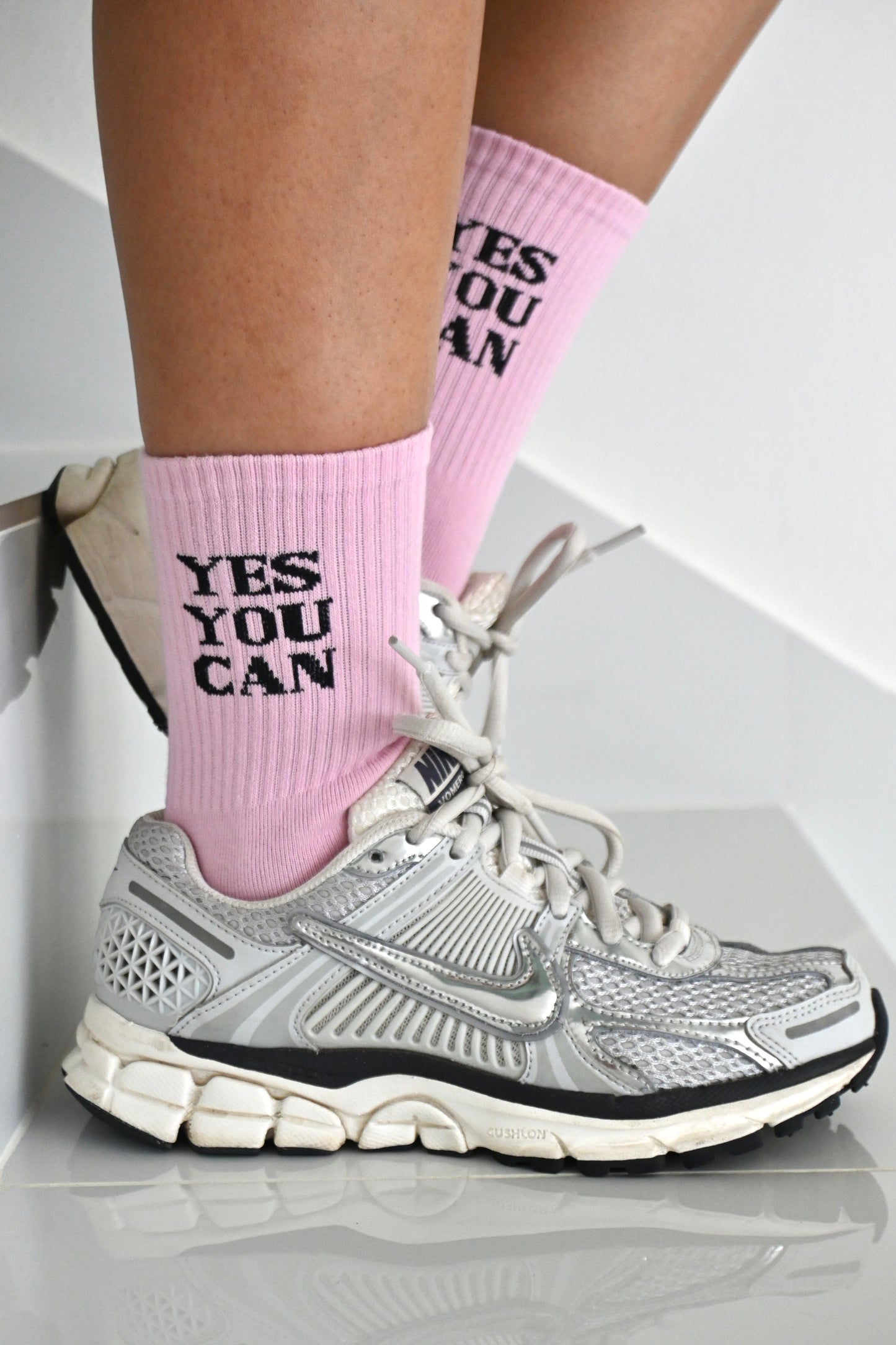 "YES YOU CAN" pink sock