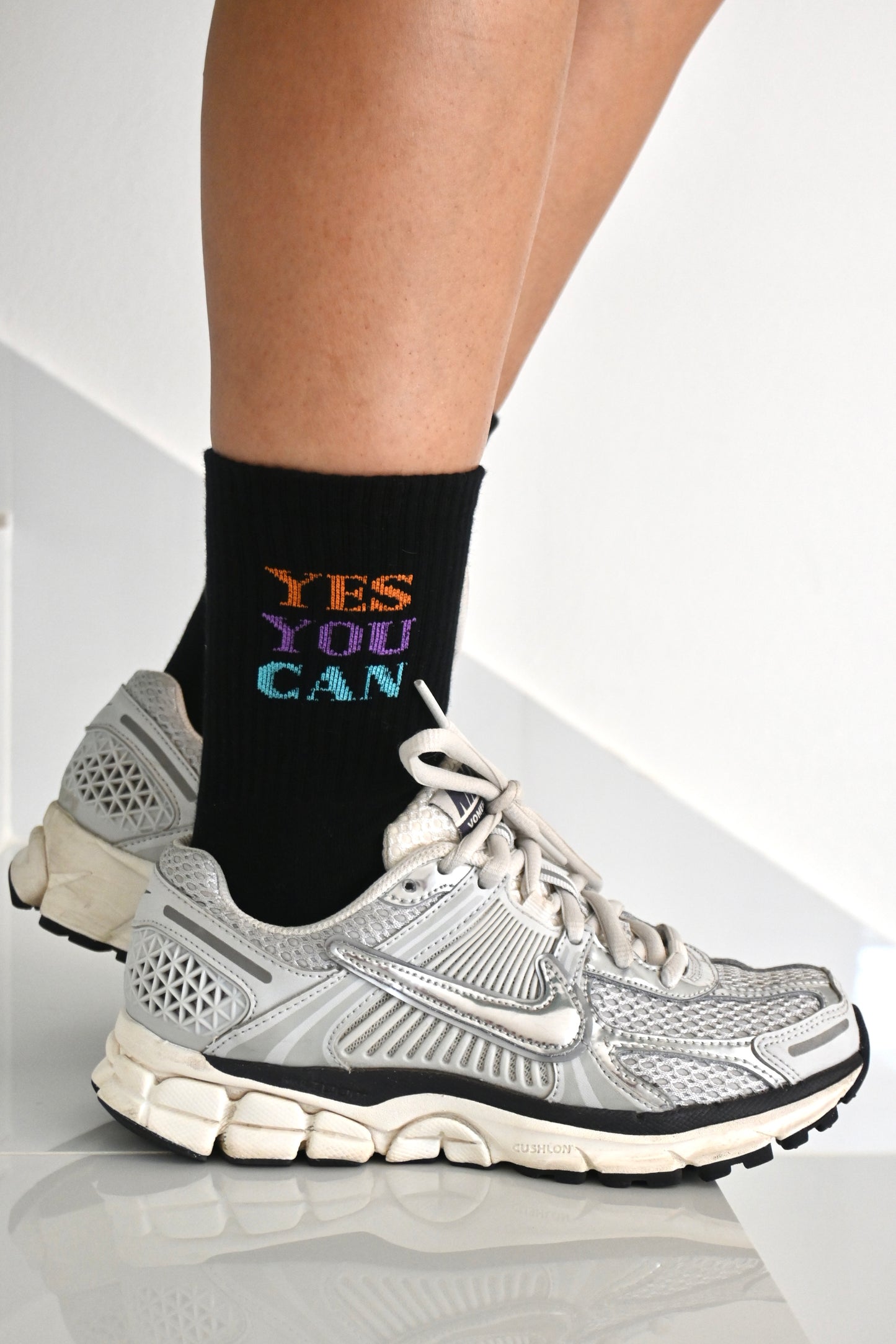 "YES YOU CAN" black sock