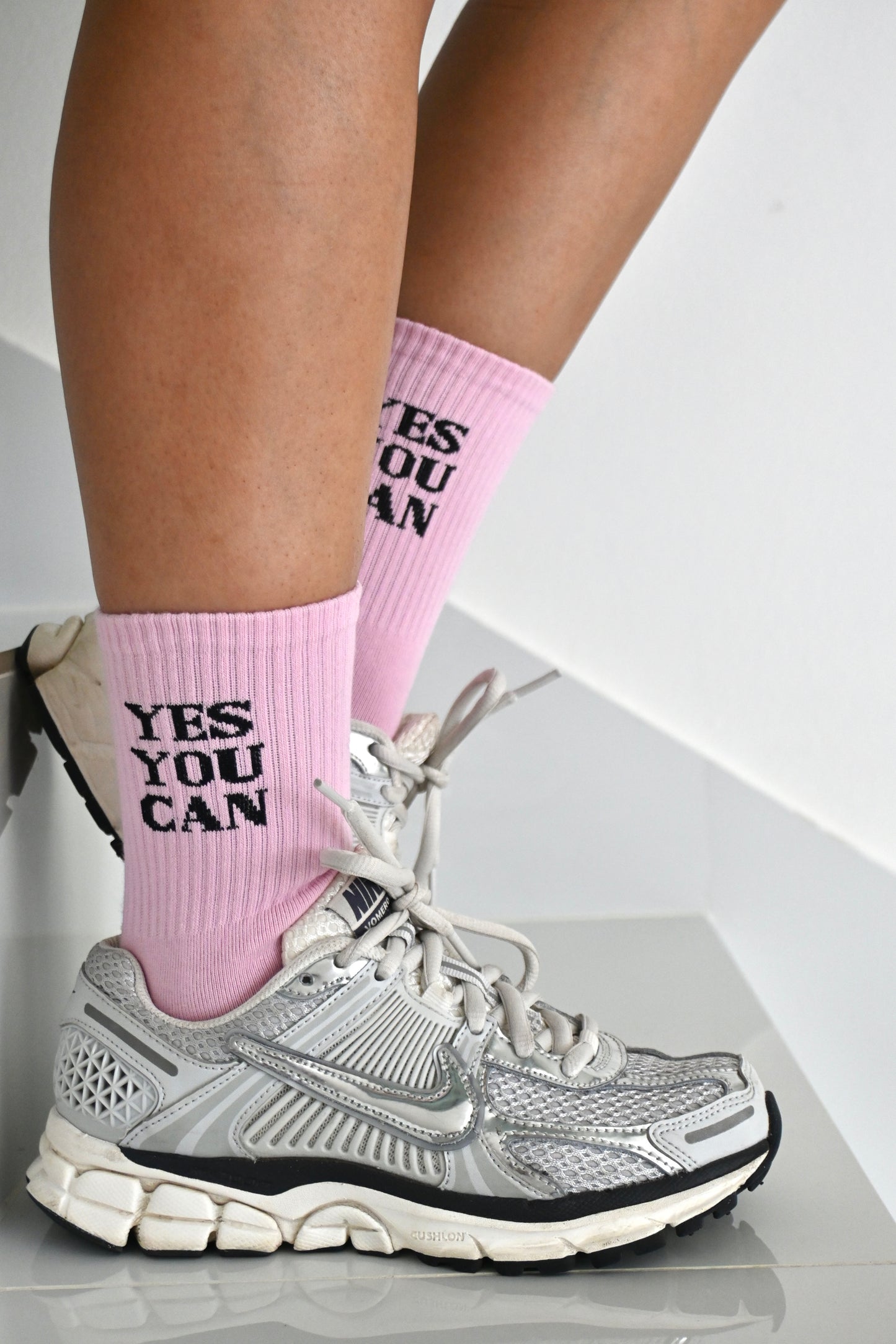 "YES YOU CAN" pink sock